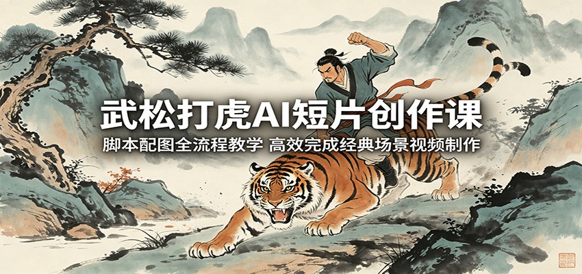 武松打虎AI短片创作课：脚本配图全流程教学，高效完成经典场景视频制作-源创文化-轻创终点站