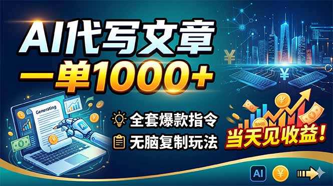 AI代写文章，一单1000+，全套爆款指令+无脑复制玩法，当天见收益！-源创文化-轻创终点站