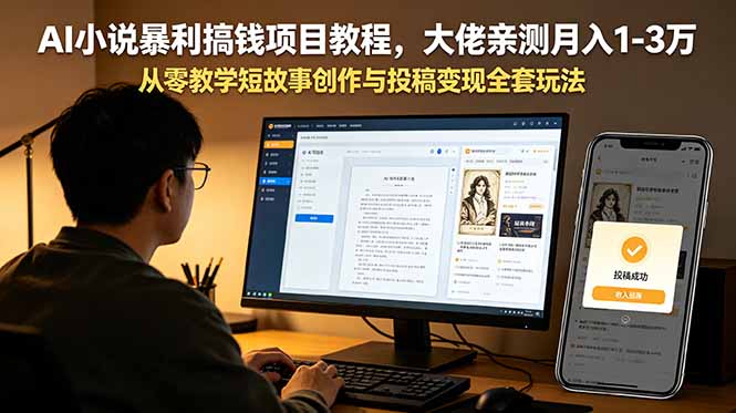AI小说暴利搞钱项目教程，大佬亲测月入1-3万，从零教学短故事创作与投稿变现全套玩法-源创文化-轻创终点站