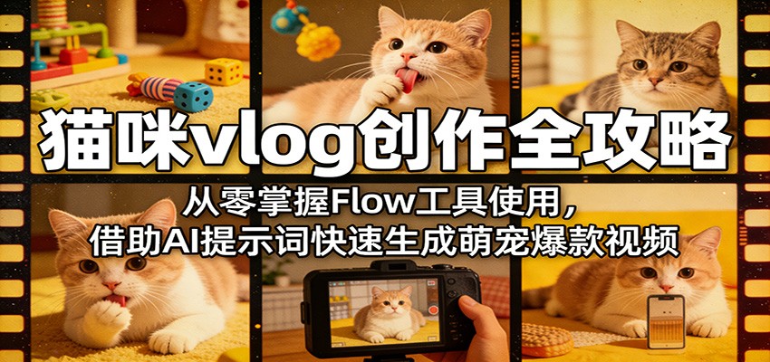 猫咪vlog创作全攻略：从零掌握Flow工具使用，借助AI提示词快速生成萌宠爆款视频-源创文化-轻创终点站