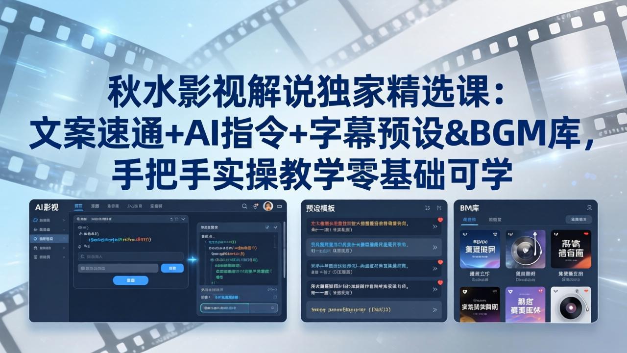 秋水影视解说独家精选课：文案速通+AI指令+字幕预设+BGM库，手把手实操教学零基础可学-源创文化-轻创终点站