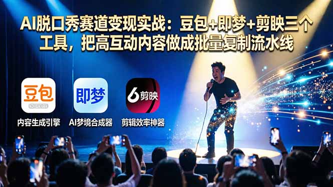 AI脱口秀赛道变现实战：豆包+即梦+剪映三个工具，把高互动内容做成批量复制流水线-源创文化-轻创终点站