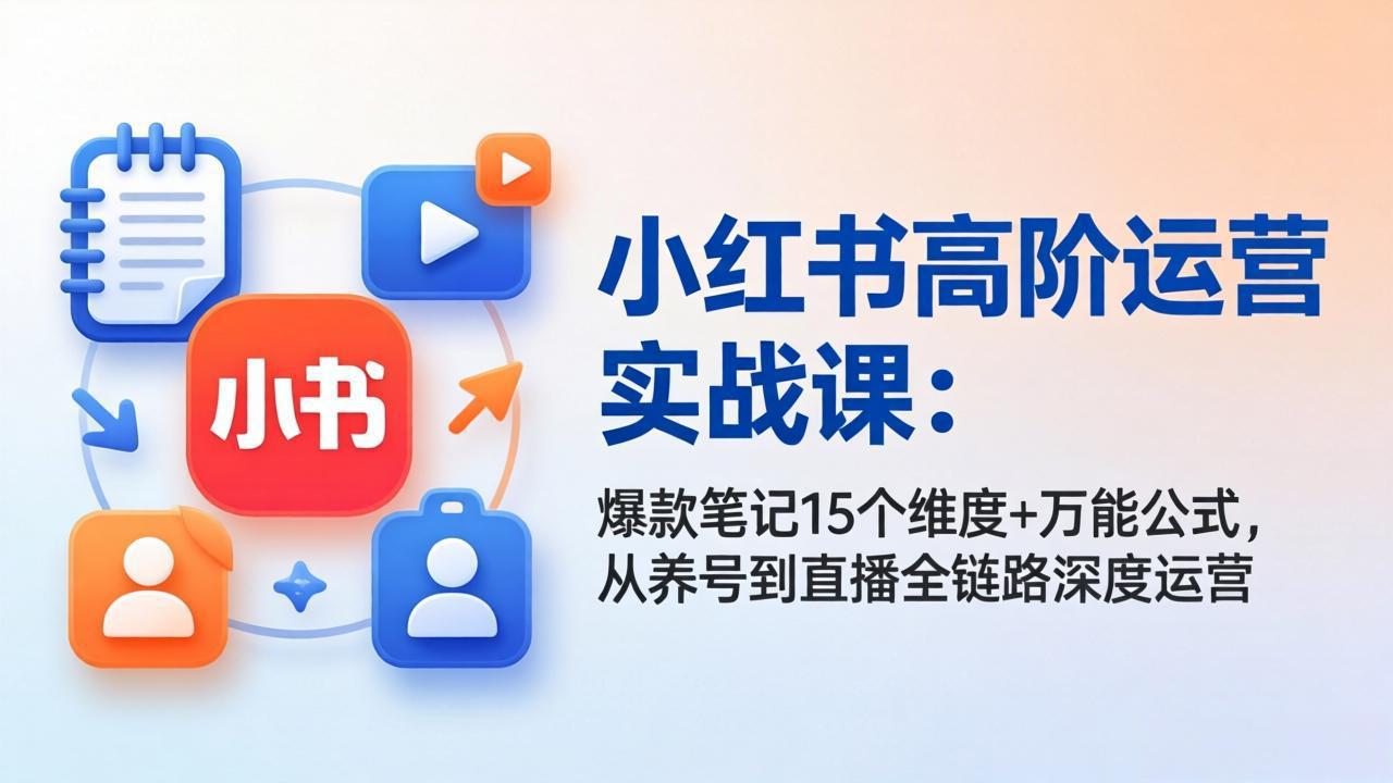小红书高阶运营实战课：爆款笔记15个维度+万能公式，从养号到直播全链路深度运营-源创文化-轻创终点站