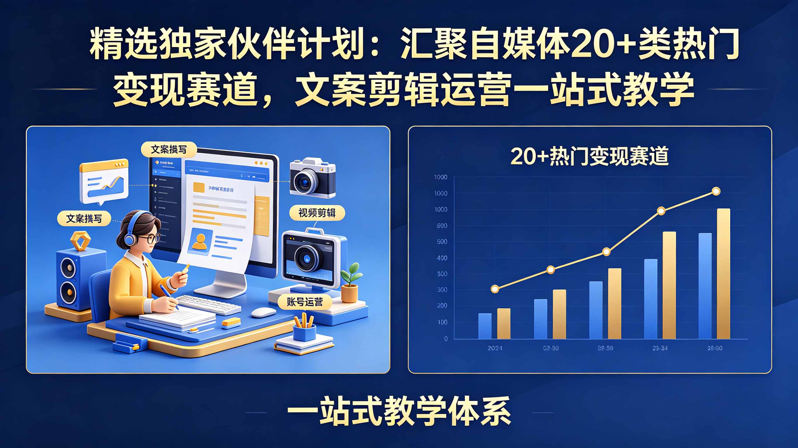 精选独家伙伴计划：汇聚自媒体20+类热门变现赛道，文案剪辑运营一站式教学-源创文化-轻创终点站