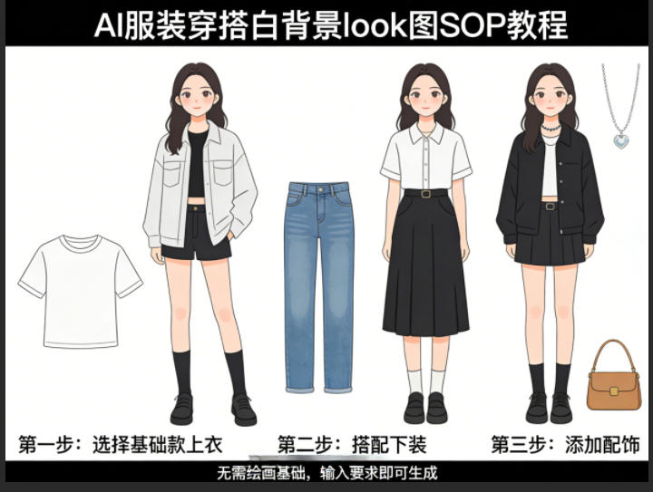 AI服装穿搭白背景look图SOP教程，不用会画画，提几句具体要求，AI就能还你一个奇迹-源创文化-轻创终点站