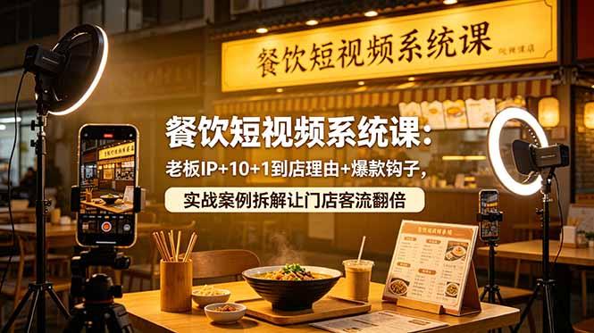 餐饮短视频系统课：老板IP+10+1到店理由+爆款钩子，实战案例拆解让门店客流翻倍-源创文化-轻创终点站