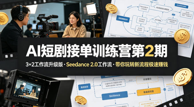 AI短剧接单训练营第2期，3+2工作流升级版，Seedance 2.0工作流，带你玩转新流程极速賺钱-源创文化-轻创终点站