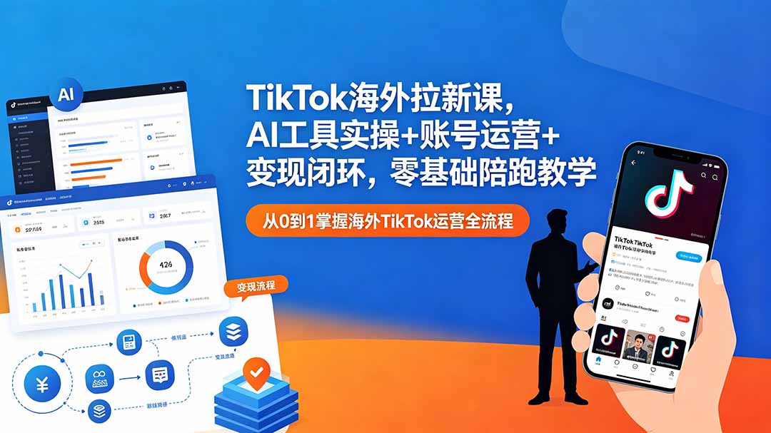 TikTok海外拉新课，AI工具实操+账号运营+变现闭环，零基础陪跑教学-源创文化-轻创终点站