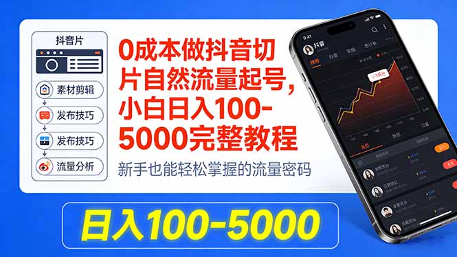 0成本做抖音切片自然流量起号，小白日入100-5000完整教程-源创文化-轻创终点站