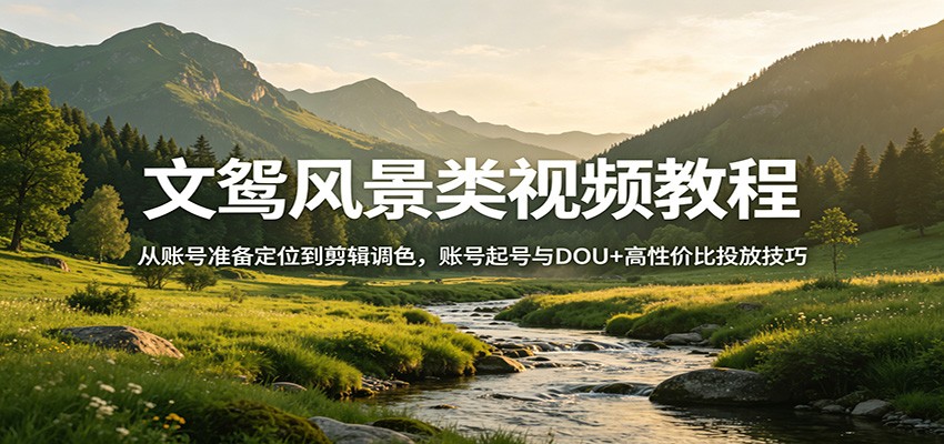 文鸳风景类视频教程：从账号准备定位到剪辑调色，账号起号与DOU+高性价比投放技巧-源创文化-轻创终点站