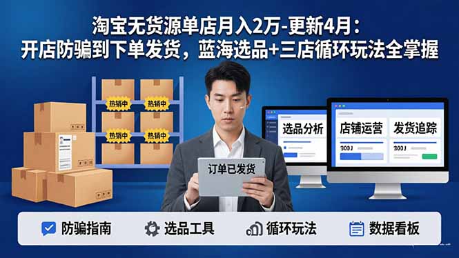 淘宝无货源5.0单店月入2万-更新4月：开店防骗到下单发货，蓝海选品+三店循环玩法全掌握-源创文化-轻创终点站