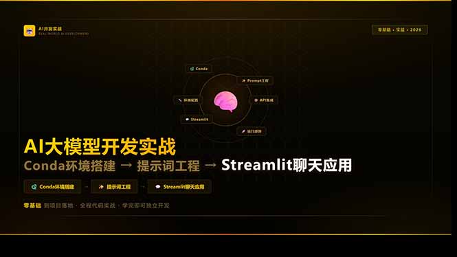AI大模型开发实战：Conda环境搭建→提示词工程→Streamlit聊天应用，零基础到项目落地-源创文化-轻创终点站