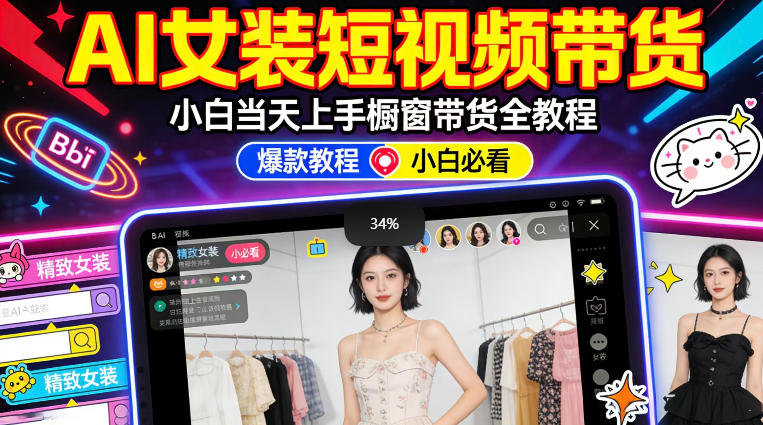 AI女装短视频橱窗带货：小白零门槛当天上手，高佣金爆款轻松賺！-源创文化-轻创终点站