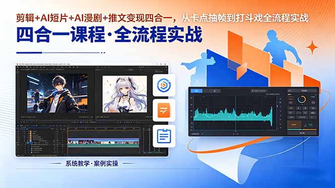 剪辑+AI短片+AI漫剧+推文变现四合一，从卡点抽帧到打斗戏全流程实战-源创文化-轻创终点站