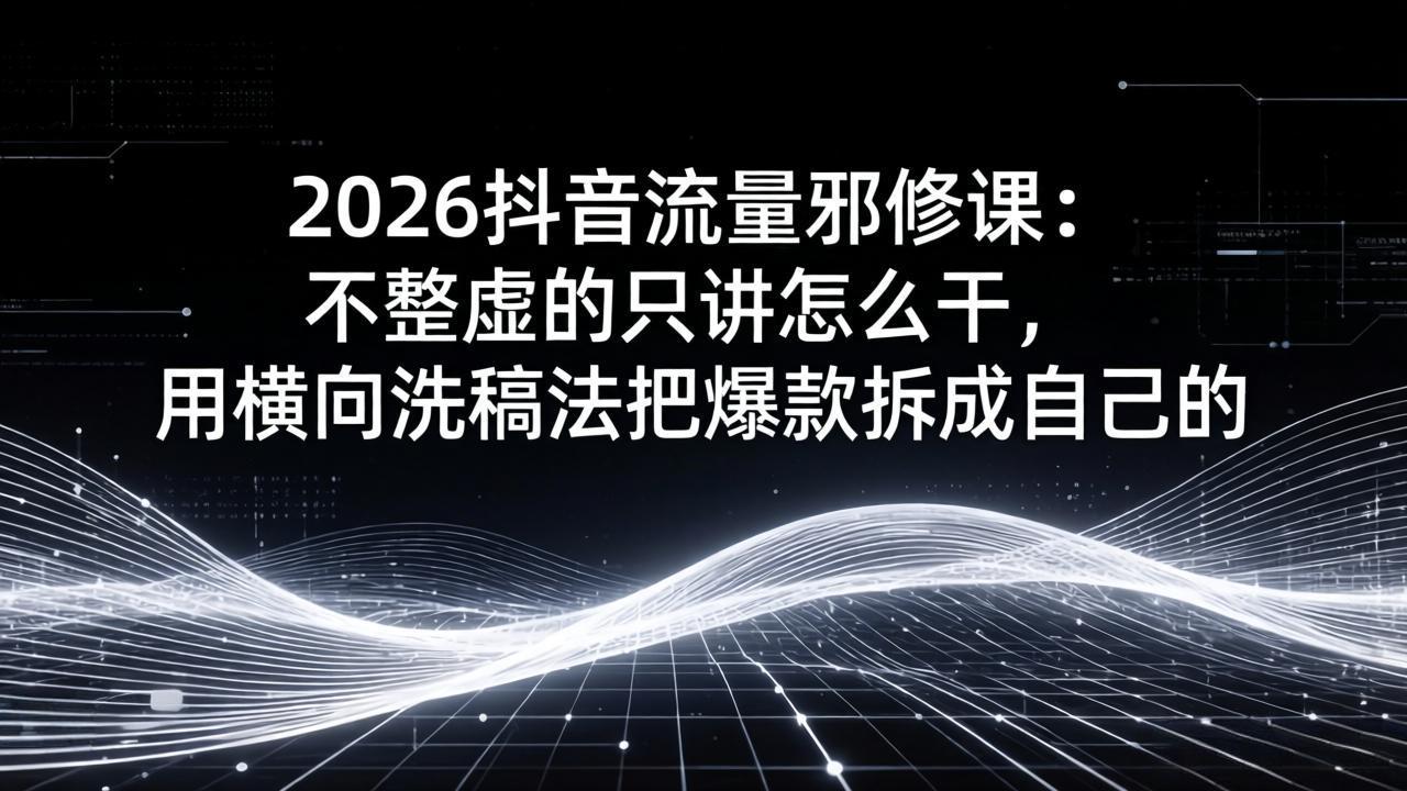 2026抖音流量邪修课:不整虚的只讲怎么干,用横向洗稿法把爆款拆成自己的-源创文化-轻创终点站