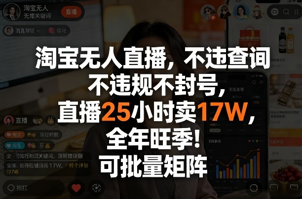 淘宝无人直播,不违规不封号,直播25小时卖17W,全年旺季!可批量矩阵【揭秘】-源创文化-轻创终点站
