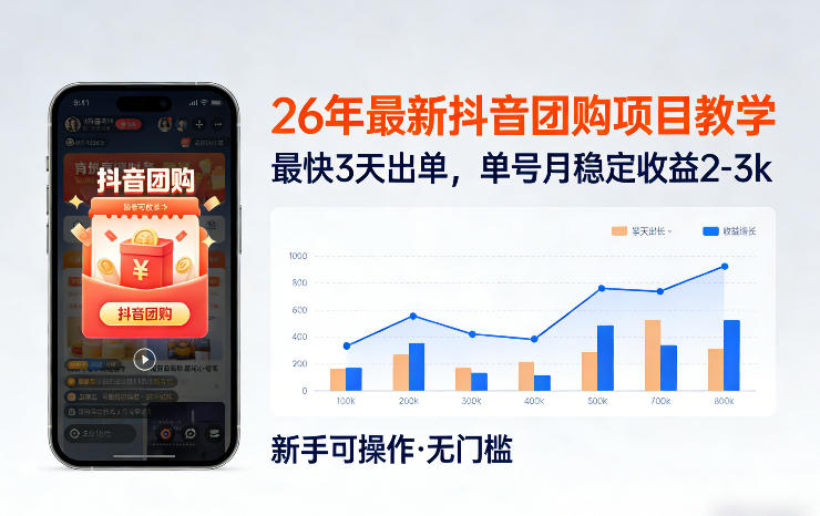 26年最新抖音团购项目教学,0门槛,最快3天出单,单号月稳定收益2-3k-源创文化-轻创终点站